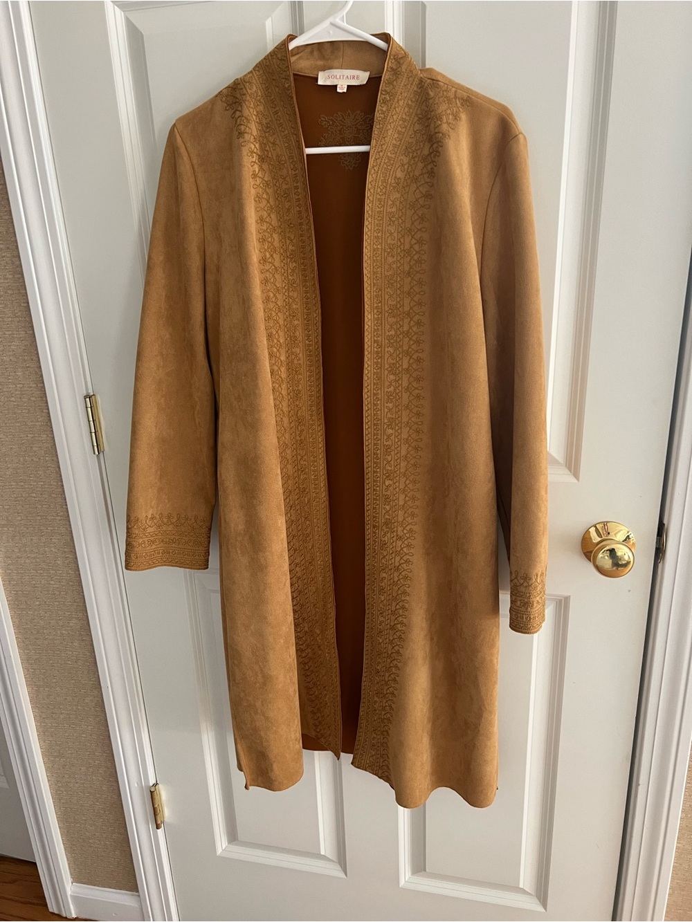 Solitaire Camel Faux Suede Open-Front  Coat